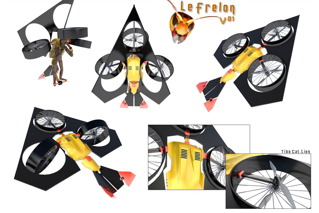 Chatillon Le Frelon V01 one passenger eVTOL backpack aircraft concept design Chatillon Le Frelon V01 one passenger eVTOL backpack aircraft concept design